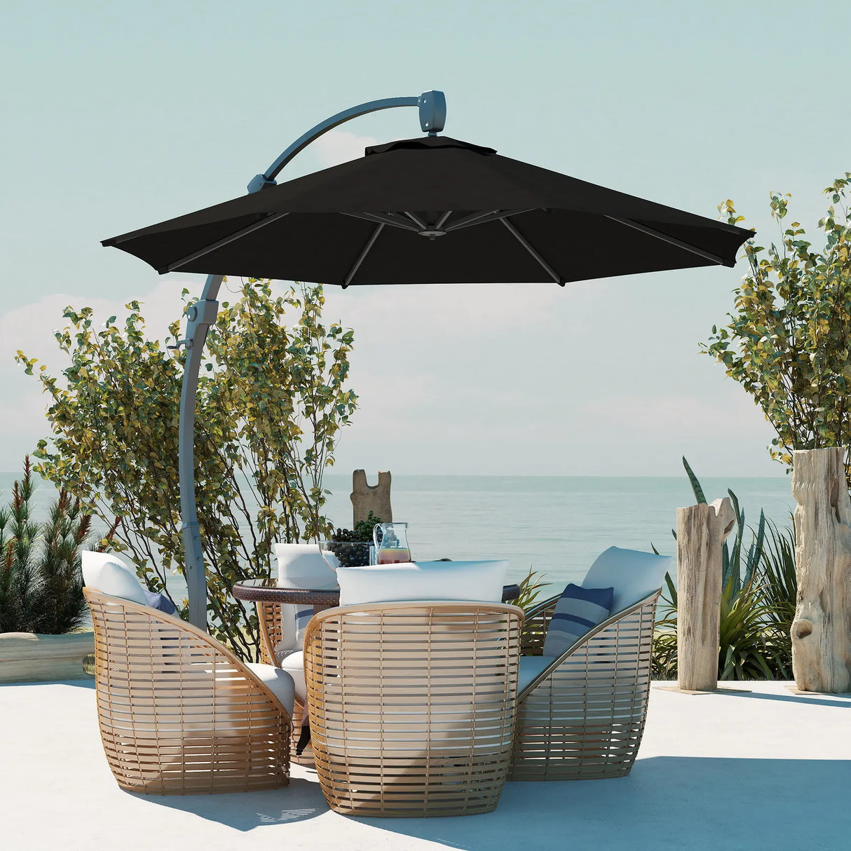 Outsunny 3(m) Garden Cantilever Parasol, Round Overhanging Umbrella with Crank Handle, Cross Base, Aluminium Frame and 360 Rotation, Banana Patio Umbrella for Outdoor Sun Shade, Black