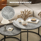 HOMCOM Set of Two Marble-Effect Stacking Tables - Grey/Black