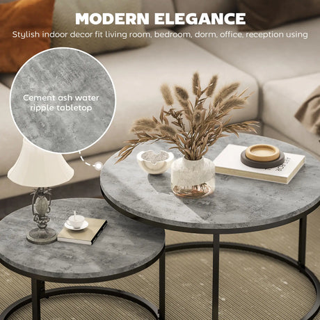 HOMCOM Set of Two Marble-Effect Stacking Tables - Grey/Black