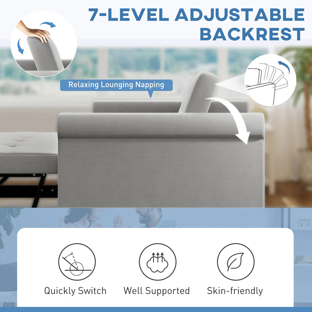 HOMCOM Two-Seater Velvet-Feel Sofa Bed - Grey