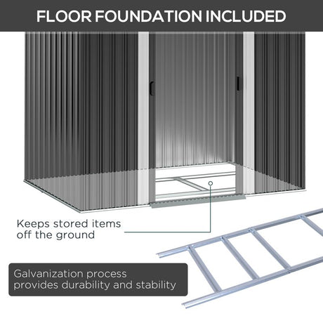 Outsunny 7 x 4ft Outdoor Storage Shed with Foundation Kit, Lean to Metal Garden Shed for Log, Rubbish Bin, Tool, Lawnmower, Bike, Patio and Lawn Use, Black