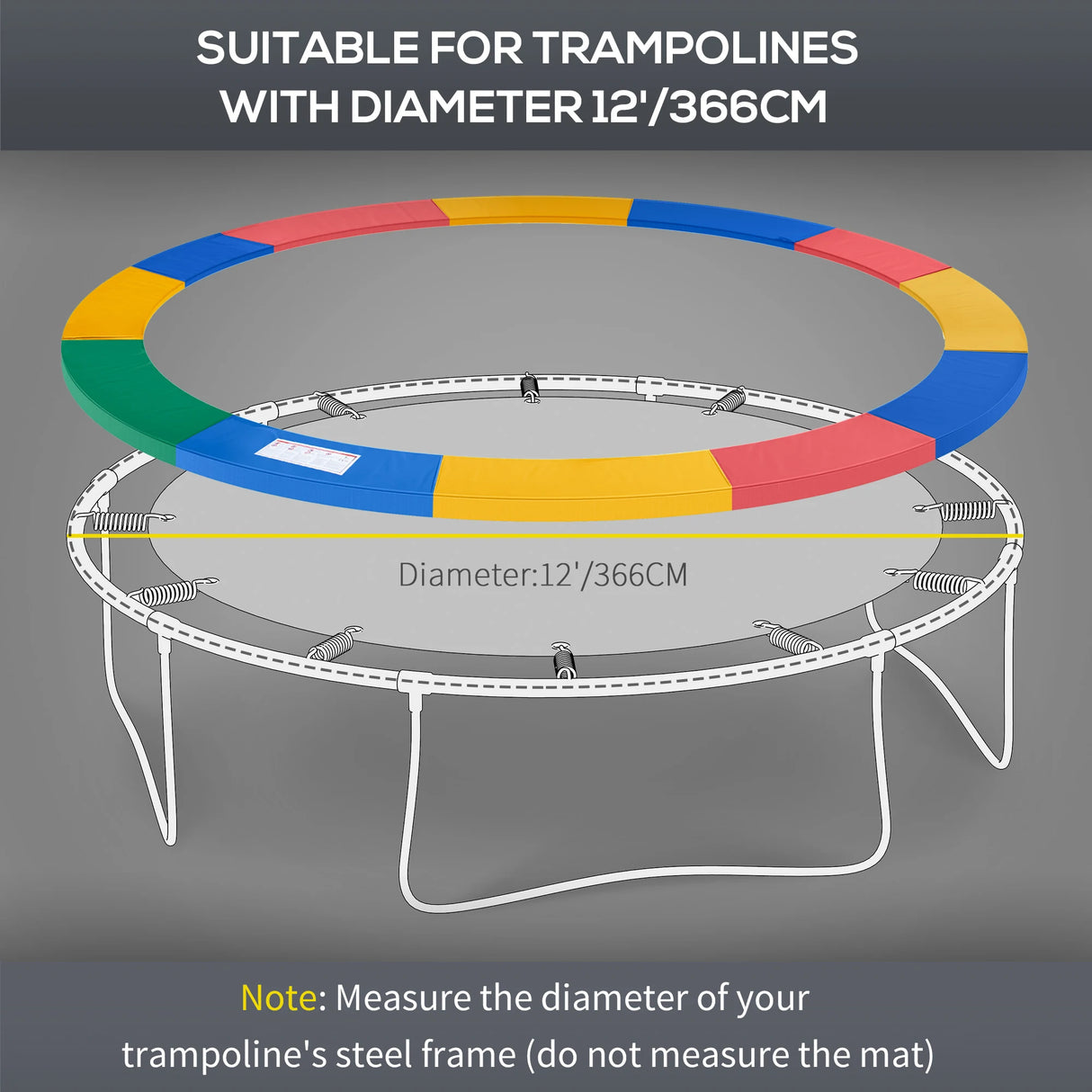 HOMCOM 12FT Replacement Trampoline Pad Thick Foam Safety 366cm Spring Cover Bounce Padding - Multi Coloured