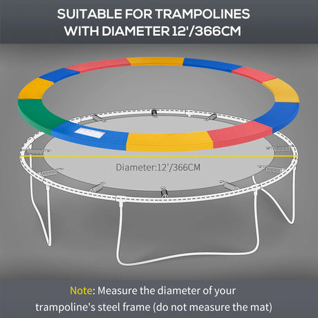 HOMCOM 12FT Replacement Trampoline Pad Thick Foam Safety 366cm Spring Cover Bounce Padding - Multi Coloured