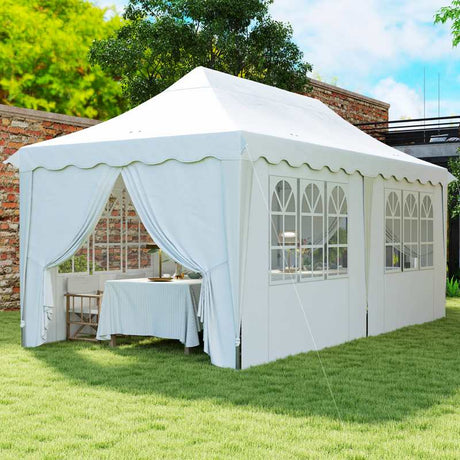 Outsunny 3 x 6m Pop Up Gazebo with Sides, UPF50+ Height Adjustable Party Tent Instant Event Shelter with Carry Bag and Sand Bags for Garden, Patio, White