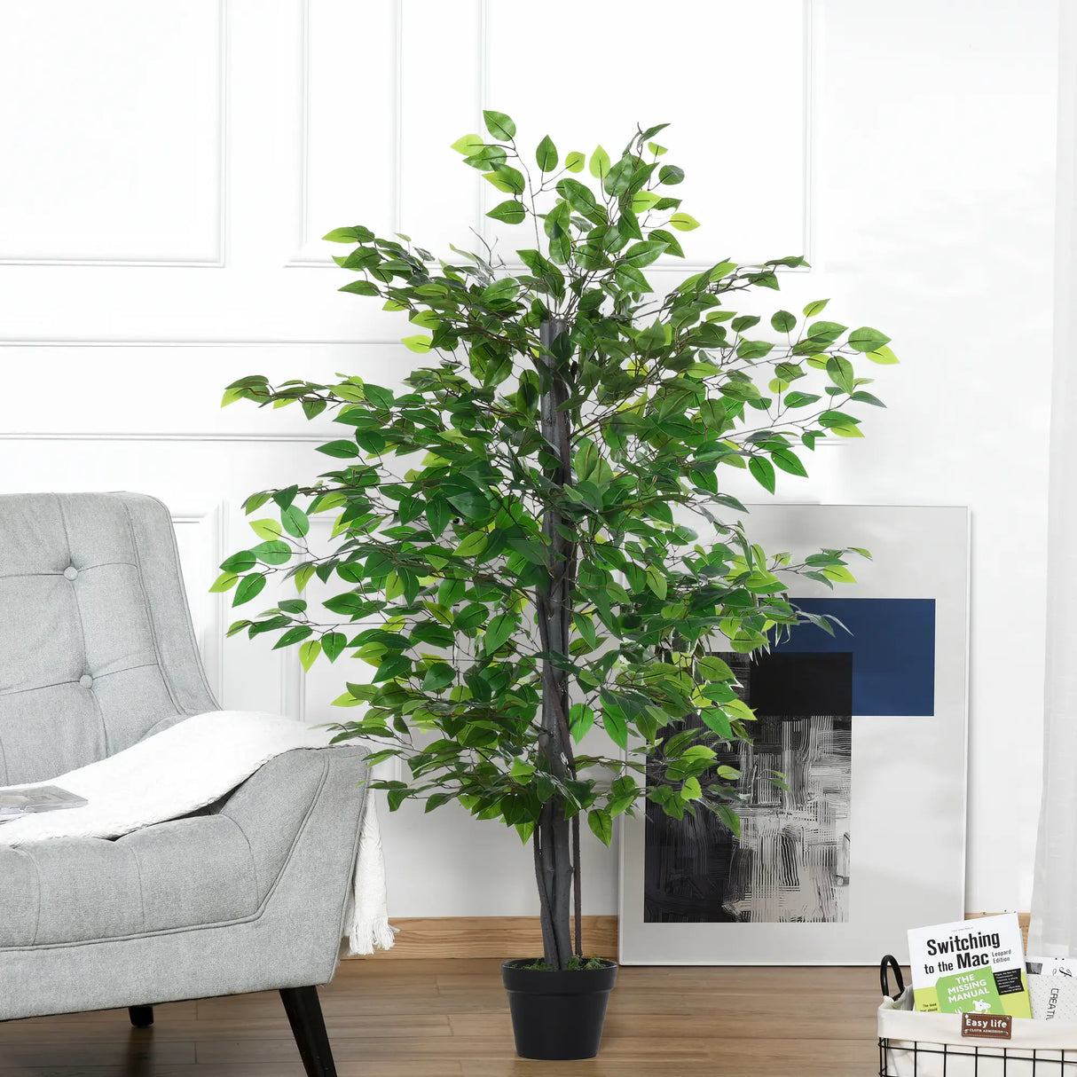 Outsunny Set of 2 Artificial Plants White Rose Floral in Pot, Fake Plants for Home Indoor Decor, 90cm, Purple