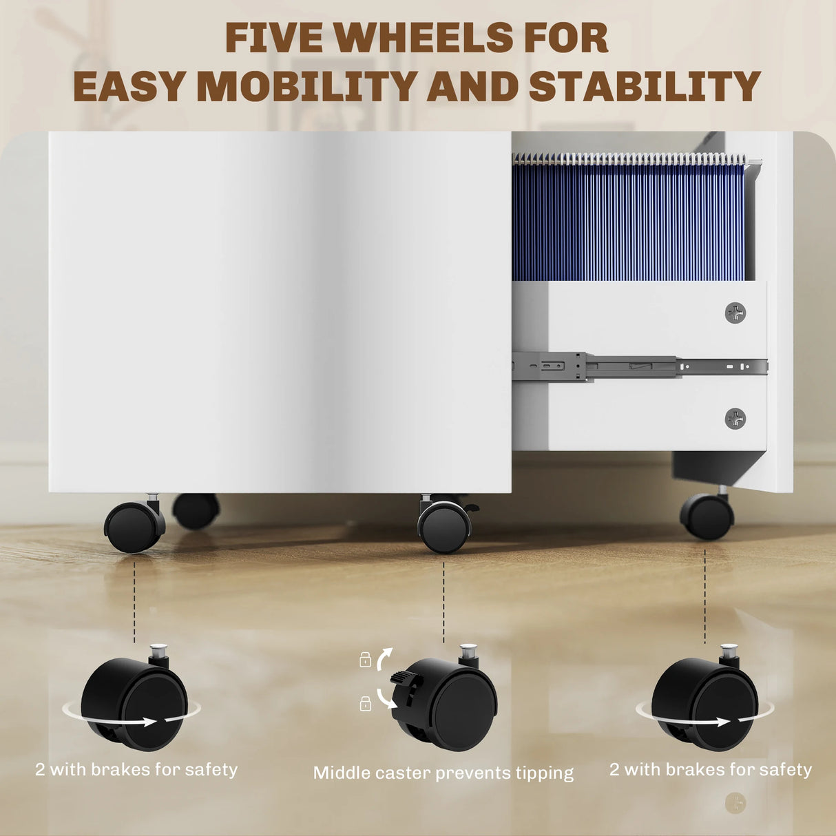 HOMCOM Two-Drawer Lockable Filing Cabinet - White