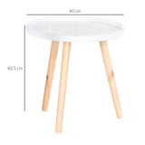 HOMCOM Coffee Table, Carved Floral Round Table with Tray-style Top and Wood Legs, Modern Side Table for Living Room, Set of 2, White