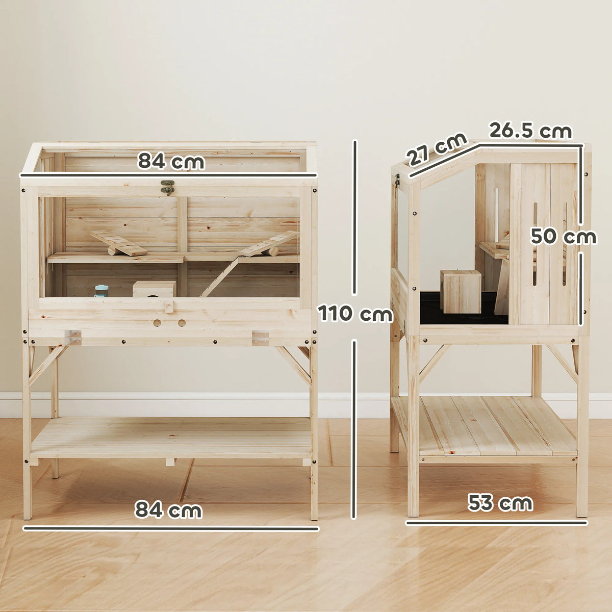 PawHut 2 Tier Wooden Hamster Cage with Shelf and Openable Top