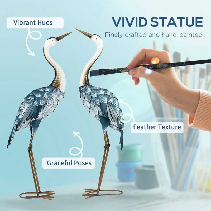 Outsunny Crane Garden Ornaments, 2 PCS Garden Statue Set, Steel Garden Gifts for Patio Pond Landscape Decoration, Multi-Colour