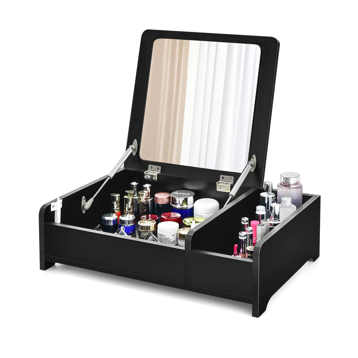 Compact Bay Window Makeup Dressing Table with Flip-Top Mirror-Black