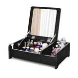 Compact Bay Window Makeup Dressing Table with Flip-Top Mirror-Black