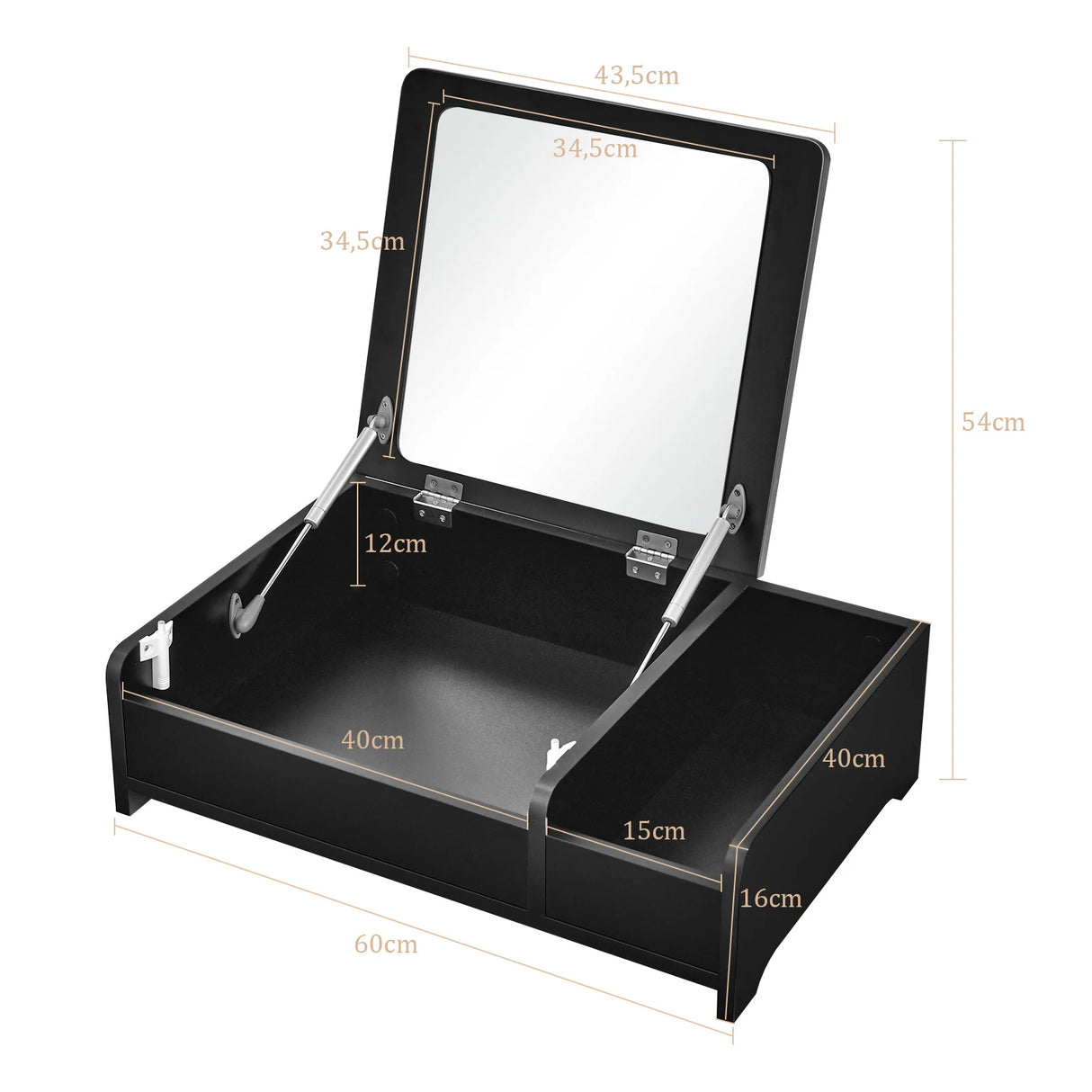Compact Bay Window Makeup Dressing Table with Flip-Top Mirror-Black