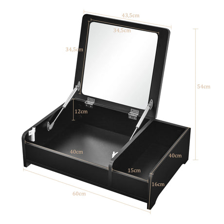 Compact Bay Window Makeup Dressing Table with Flip-Top Mirror-Black