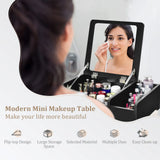 Compact Bay Window Makeup Dressing Table with Flip-Top Mirror-Black