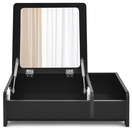 Compact Bay Window Makeup Dressing Table with Flip-Top Mirror-Black