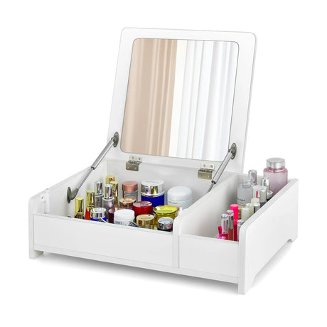 Countertop Vanity Dresser with Flip-Top Mirror and Multifunctional Storage Box for Bedroom
