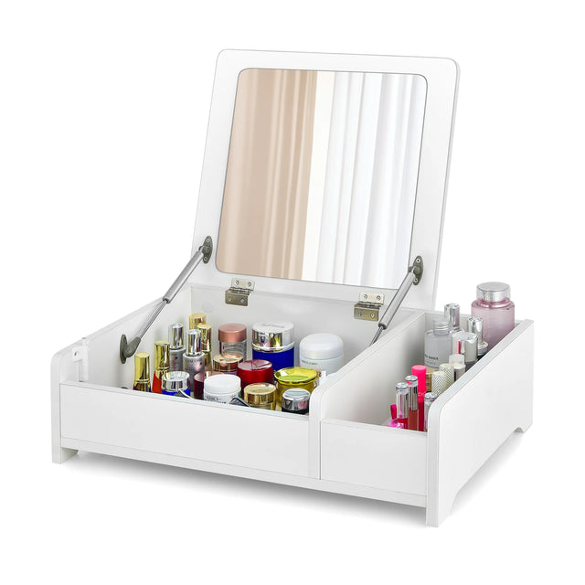 Countertop Vanity Dresser with Flip-Top Mirror and Multifunctional Storage Box for Bedroom