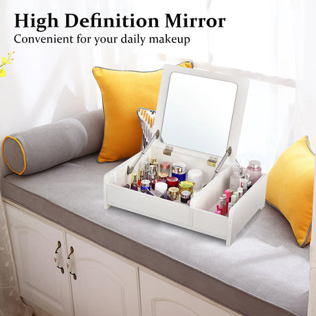 Countertop Vanity Dresser with Flip-Top Mirror and Multifunctional Storage Box for Bedroom