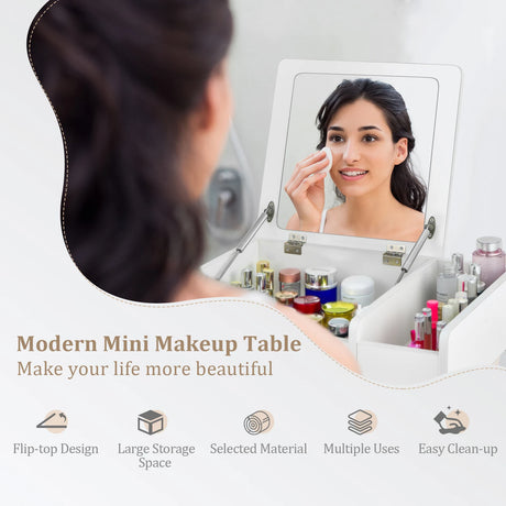 Countertop Vanity Dresser with Flip-Top Mirror and Multifunctional Storage Box for Bedroom