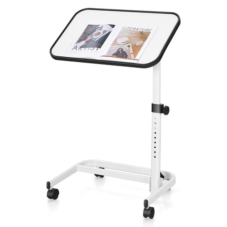 Portable Bedside Table with 9-Level Adjustable Height-White