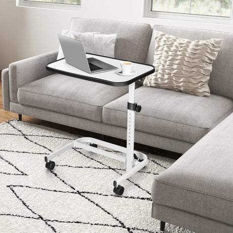 Portable Bedside Table with 9-Level Adjustable Height-White