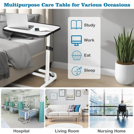 Portable Bedside Table with 9-Level Adjustable Height-White