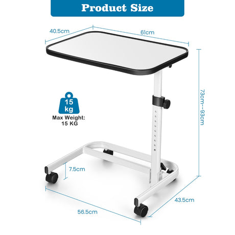 Portable Bedside Table with 9-Level Adjustable Height-White