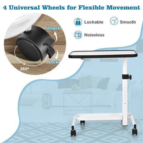 Portable Bedside Table with 9-Level Adjustable Height-White