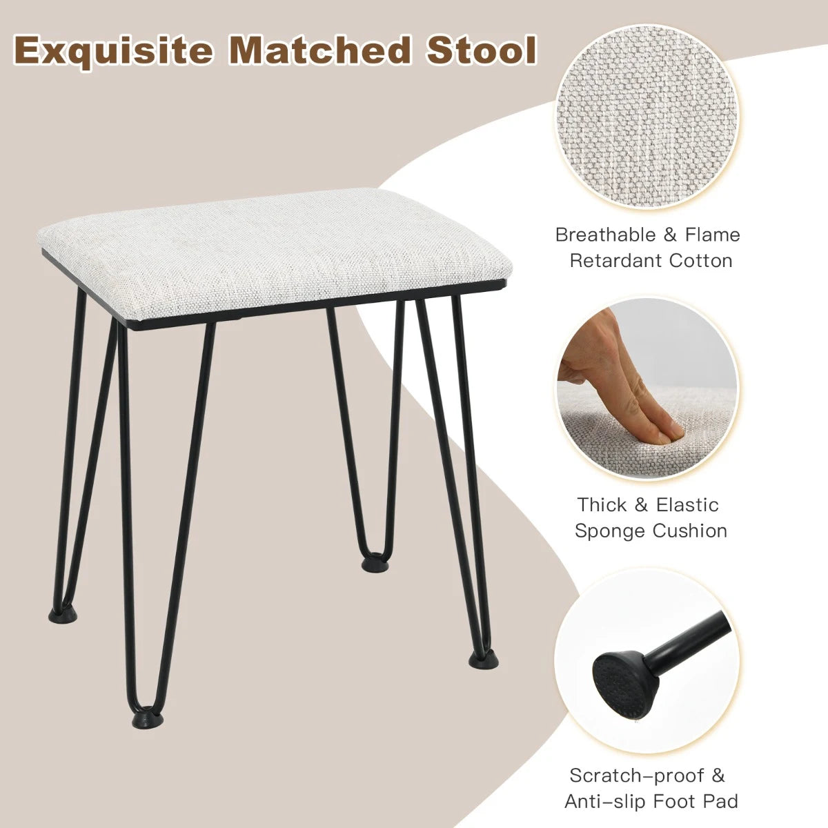 Vanity Table Set with 3-Color Lighted Dimmable Mirror-Rustic Brown