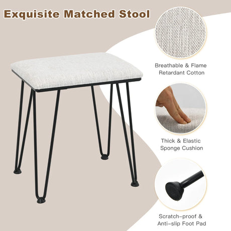 Vanity Table Set with 3-Color Lighted Dimmable Mirror-Rustic Brown