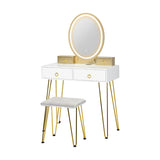 Vanity Table Set with 3-Color Lighted Dimmable Mirror-White