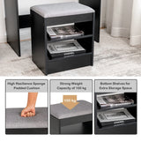 Modern Dressing Table Set with LED Lights Mirror Drawer and Shelves-Black