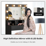 Modern Dressing Table Set with LED Lights Mirror Drawer and Shelves-Black