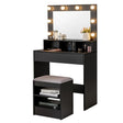 Modern Dressing Table Set with LED Lights Mirror Drawer and Shelves-Black