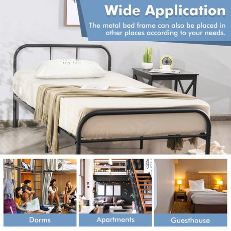 Single Metal Bed Frame with Headboard Footboard and Underbed Storage Space-Single Size