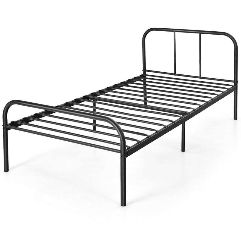 Single Metal Bed Frame with Headboard Footboard and Underbed Storage Space-Single Size