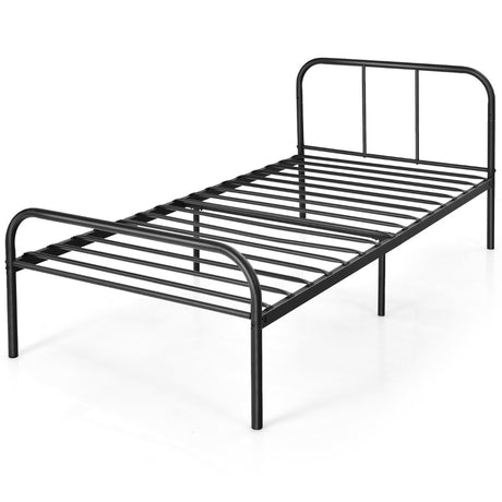Single Metal Bed Frame with Headboard Footboard and Underbed Storage Space-Single Size