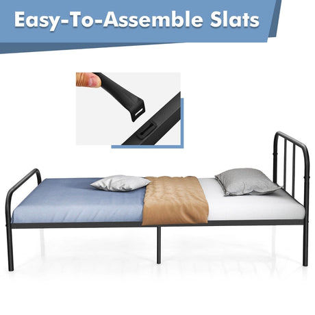 Single Metal Bed Frame with Headboard Footboard and Underbed Storage Space-Single Size