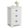 3-Drawer Vintage Bedside Table with Metal Handles &amp; Anti-toppling Device-White