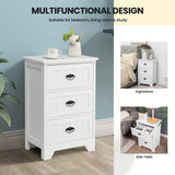3-Drawer Vintage Bedside Table with Metal Handles &amp; Anti-toppling Device-White