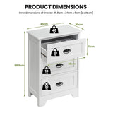 3-Drawer Vintage Bedside Table with Metal Handles &amp; Anti-toppling Device-White