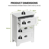 3-Drawer Vintage Bedside Table with Metal Handles &amp; Anti-toppling Device-White