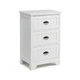 3-Drawer Vintage Bedside Table with Metal Handles &amp; Anti-toppling Device-White