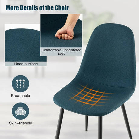 Dining Chairs Set of 2 with Black Metal Legs-Blue