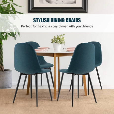 Dining Chairs Set of 2 with Black Metal Legs-Blue