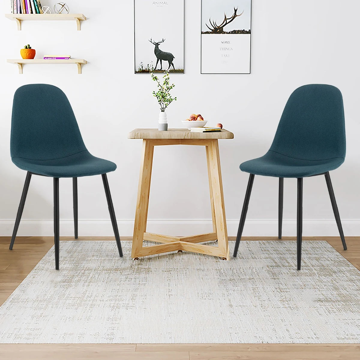 Dining Chairs Set of 2 with Black Metal Legs-Blue