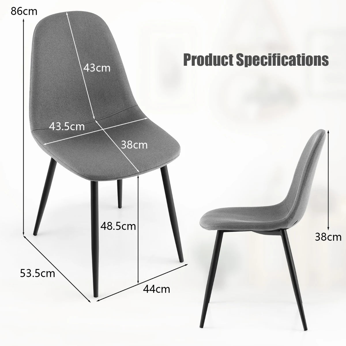 Dining Chairs Set of 2 with Black Metal Legs-Gray
