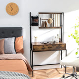 Industrial Vanity Table with 3-Height Adjustable Mirror Bag-Brown
