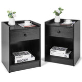 Set of 2 Nightstand with 1 Drawer and Storage Compartment