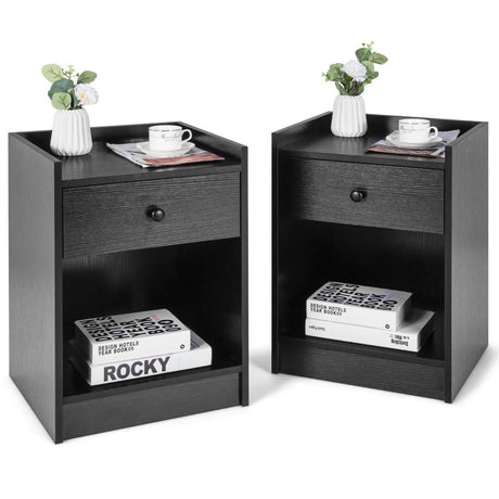 Set of 2 Nightstand with 1 Drawer and Storage Compartment